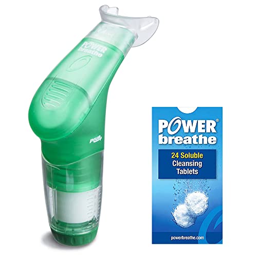 POWERbreathe (パワーブリーズ) プラス 標準負荷 緑【日本正規品 2年メーカー保証】洗浄タブレット (24ピース) セット緑 横隔膜 呼吸筋トレーニング ボーカル 歌手 肺活量 画像1