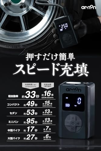 エーモン 車/バイク/自転車/ボールの空気入れがコンパクトな1台に 軽量 充填スピードが速い 電動エアーポンプ USB充電式 自動停止機能 空気圧設定メモリー機能 PSE準拠バッテリー搭載【Amazon.co.jp限定】 エーモン(amon) 電動エアポンプ 4872 最後 画像