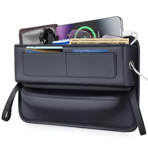 ALIOBC シートサイドポケット 車 隙間収納 カーシート隙間収納ボックス 助手席 運転席 車用コンソールシート隙間埋め 小物落下防止 カー用品 便利グッズ 車内 コイン カード メガネの収納ポケット 防水PU革 ブラック 1枚目 画像