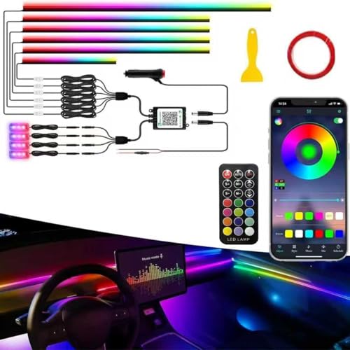 車用LEDテープライト【2025年モデル】アンビエントライト LEDテープ シガー式 10IN1 RGB 高輝度 16000色 雰囲気 無段階調光 音による変色 車内装飾 足元灯 車用 ダイナミック フルカラー 流れる光デザイン 多色切り替え機能搭載 アプリ操作 リモコン付き(10IN1) 1枚目 画像