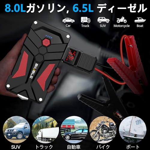 BIUBLE ジャンプスターター 21800mAh大容量 6000Aピーク電流 (最大8.0Lガソリン・6.5Lディーゼル車対応) 12V 車用エンジンスターター 車緊急始動 モバイルバッテリー機能 LEDライト搭載 最後 画像