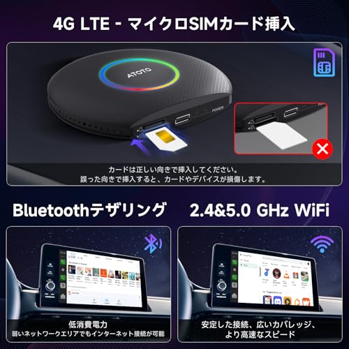 【未来の運転体験】CB6 AI Box (カープレイ AIボックス) 2025年版 ChatGPT搭載AIと会話、CarPlay ワイヤレス& Android Auto、GPS内蔵/画面分割、YouTube/Netflixなど視聴可能、SIMカード、4GB+64GB、ブラック【技適取得済み品】 中間 画像