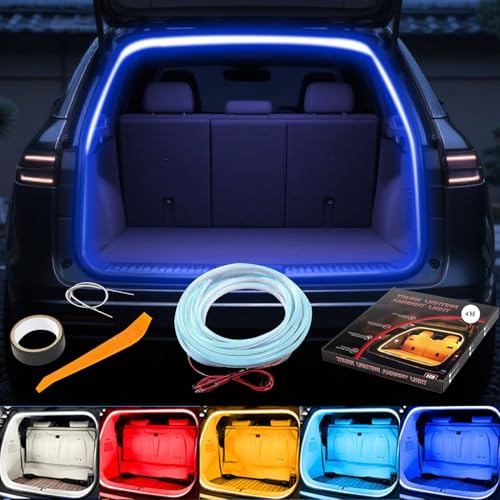 アンビエントライト車 ルームランプ 車内 【2025新モデル】トランクライト LEDテープ 高輝度 雰囲気 車内装飾用 カット可能 サイズ調節可能 埋め込み 防水 取付簡単 車のトランク用(常時点灯 ブルー 4m) 1枚目 画像