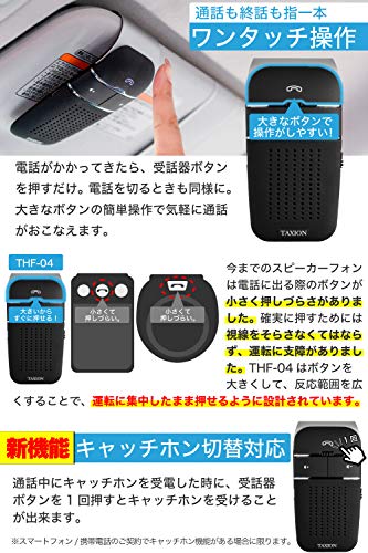 車載 ハンズフリー スピーカー 業務用対応 Bluetooth 5.0 日本語アナウンス プロ仕様 【TAXION】 ワイヤレス スピーカー 内蔵 エアコン吹き出し口用ホルダー付き 車 自動電源ON、OFF機能 車内通話 2台登録待ち受け可能 音楽再生 スピーカーフォン THF-04 中間 画像