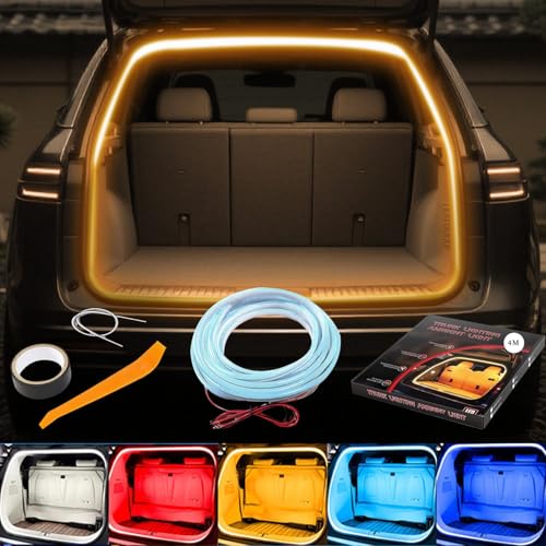 アンビエントライト車 ルームランプ 車内 【2025新モデル】トランクライト LEDテープ 高輝度 雰囲気 車内装飾用 カット可能 サイズ調節可能 埋め込み 防水 取付簡単 車のトランク用(常時点灯 ウォームホワイト 4m) 1枚目 画像