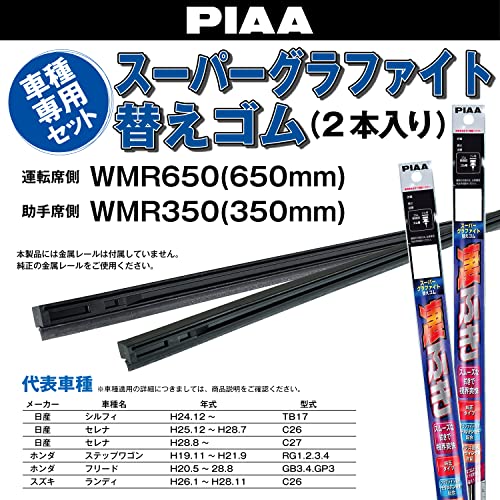 【Amazon.co.jp 限定】PIAA(ピア) ワイパー替えゴム車種専用セット 【スーパーグラファイト】 天然ゴム仕様 2本入 (650mm + 350mm) 日産 セレナ シルフィ/ホンダ ステップワゴン フリード/スズキ ランディ 他 最後 画像