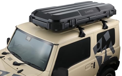 カーメイト(Carmate) inno(イノー) ルーフギアケース 720 ルーフボックス マットブラック 大容量 330 L クロカン SUV 向け ランドクルーザー ジムニー に最適 スクエア型 薄型 無骨 感 サイドハンドル付き 片開き 高剛性 立て掛け保管可能 エアロバー スクエアバー 純正ベースキャリア 対応 日本製 キャリア ルーフキャリア BRQ720MBK 最後 画像