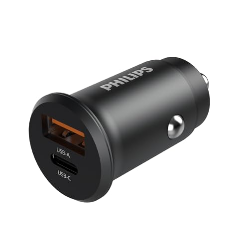 Philips (フィリップス) 2ポート かーチャージャー 30W急速充電 PD&QC対応 シガーソケット USB-A＆USB-C スマートIC搭載 車載充電器 超小型 12/24V車対応 DLP3520N 画像1