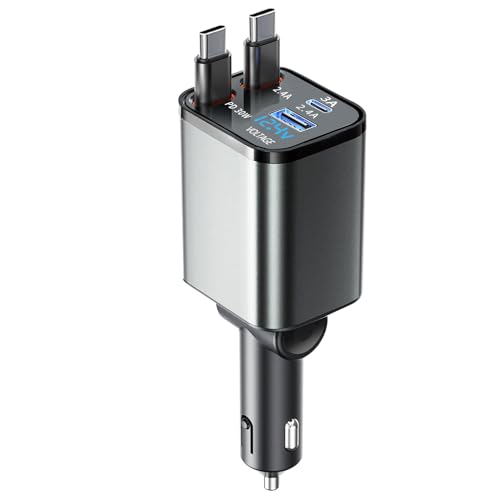 【巻き取り・タイプc 2本】CARXtruck シガーソケット 車 充電器 Type-C巻き取り式充電ケーブル2本 4台同時充電可能 LED表示電圧 急速充電 カーチャージャー スマホ 車載充電器 iPhone, iPad, Galaxy, Xperia,Google, AQUOS 対応 12V-24V車対応 車用品 カー用品 便利グッズ ハイエース ジムニー アクセサリー対応 1枚目 画像