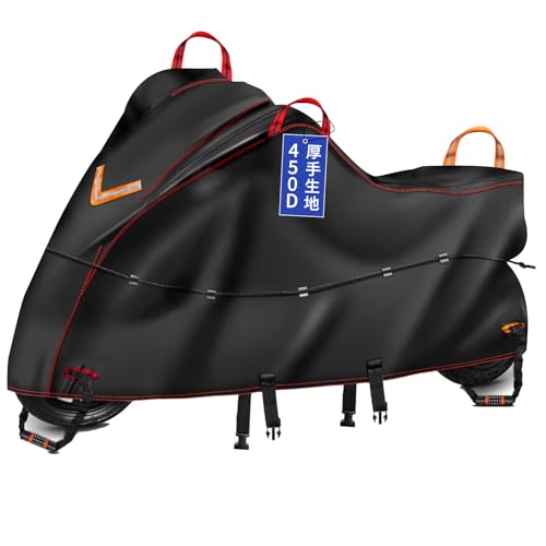 Bst Jyob バイクカバー オックス450D 厚手 【バイク専門家監修 防風プロテクション 強風に負けない】 丈夫 防風 防炎 耐熱 防水 撥水 紫外線防止 盗難防止 スクーター/原付/125cc/250cc用/400cc用/小型/普通/大型/軽二輪など 2XL：全長245*前高125*リア高100 1枚目 画像