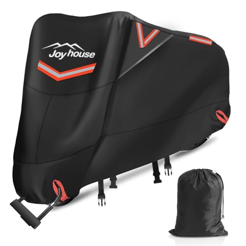 バイクカバー 420D厚手 【2025年新版&両側通気口】 車体カバー 防水 耐熱 オートバイカバー 警告反射テープ5枚 盗難防止ロック穴 ワンタッチバックル前後付き 裾を絞るゴム 超撥水 紫外線防止 UVカット 防風 防埃 防雨 防雪 バイク用レインカバー 150cc ~ 400cc 収納バッグ付き 1枚目 画像