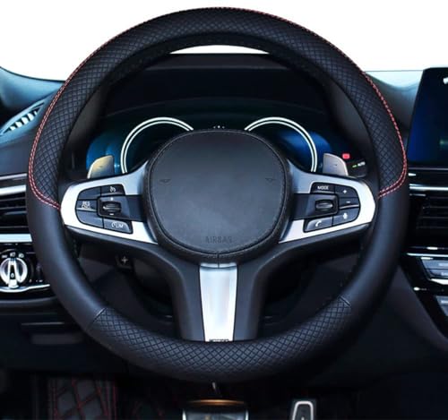 HUACHENG ハンドルカバー 車用 軽自動車 sサイズ ステアリングカバー 本革 汎用 おしゃれ 通気性がよい 滑り防止 オールシーズン対応 普通車 ハンドル 保護カバー カスタム 内装パーツ アクセサリー 車用品 (ブラック) 1枚目 画像