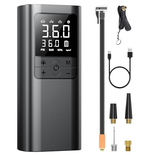 自転車 空気入れ 電動 電動空気入れ バイク 車 用 コードレス 6000mAh 大容量バッテリー 仏/英/米式バルブ対応 自動停止 低騒音 エアポンプ 画像1