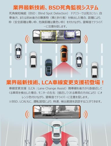 【2025再進化分離式・128GBカード付き・2.5kバックカメラ左右上下反転可・4K・BSD運転補助・LCA後方車両検出】VANBARドライブレコーダー ミラー型 分離 【フロントカメラ4K+リアカメラ2.5K再進化】IMX415センサー 800万画素 音声制御 スピード違反警報 WDR機能 バックガイドライン 駐車監視 LED信号対応 GPS搭載 防水 ドラレコ 3年保証 中間 画像