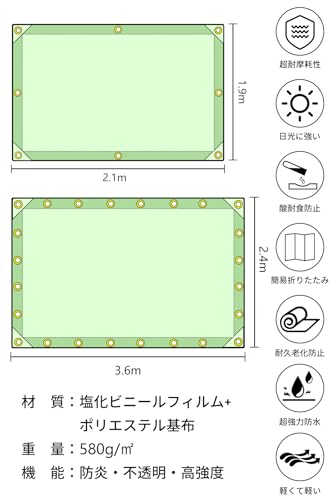 KUKUAN 荷台シート 防水シート 荷台カバー エステル帆布 防水仕樣 580g/㎡ PVC帆布 日焼け防止 軽トラック用 (グレー, 1.9m×2.1m) 最後 画像