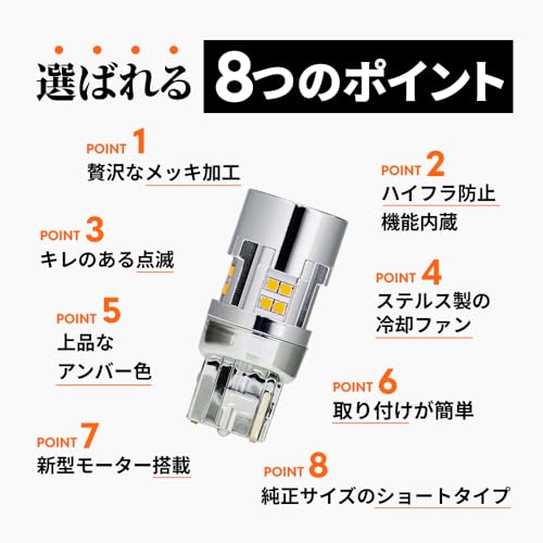 HID屋 S25 ピン角違い LED ウインカー バルブ 150度 ハイフラ防止 抵抗 キャンセラー 内蔵 12V 明るい 2200lm 2個1セット 中間 画像