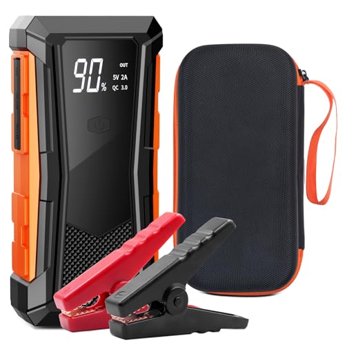 ジャンプスターター 12V車用 【2025革新・独創デザイン】 エンジンスターター ピーク電流2000A 車緊急始動 最大7.0Lガソリン 5.5Lディーゼル車対応 モバイルバッテリー機能 安全保護機能搭載 LED緊急ライト搭載 羅針盤 緊急破窓機能 PSE認証済み (オレンジレッド, 16000mAh) 画像1