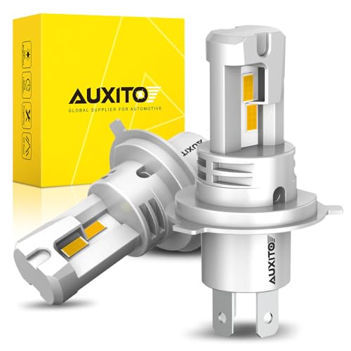 AUXITO H4 LED ヘッドライト 車検対応 HI/LO切替 H4 led 4倍明るさUP 3000K イエロー 高輝度LEDチップ搭載 爆光 取り付け簡単 光軸調整フリー DC12-18V IP67防水 H4 LEDバルブ ファンレス 静音 ハロゲンサイズ 一体型 ポン付け led H4 長寿命 販売者3年保証 2個セット 画像1