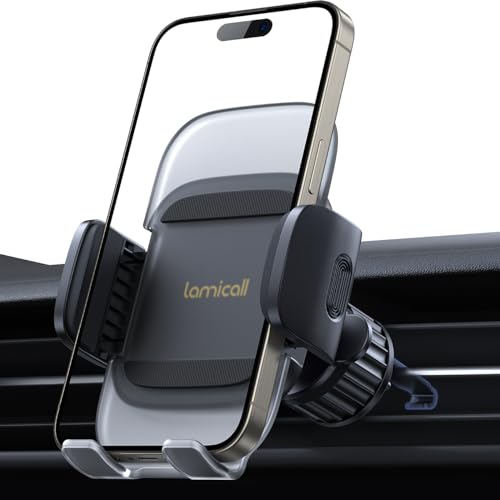 【金属製フック・ワンタッチ】スマホホルダー 車 吹き出し口 Lamicall アクリル バネ 式 フック エアコン 固定 車載 スマホ スタンド 送風口 ルーバー 自動車 携帯 片手操作 ワンタッチ 伸縮アーム 360度回転 iPhone Air,17,17 Pro,17 Pro Max/iPhone 16/15/14/13/12 mini android 画像1
