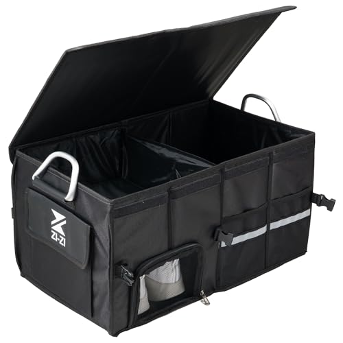 【ZI-ZI】車用収納ボックス トランクオーガナイザー 大容量 折りたたみ可能 蓋付き トランク ラゲッジルーム 収納 車用 収納ケース アルミハンドル付 黒 (ブラック, 72L) 画像1