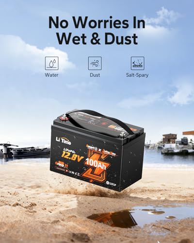 LiTime 12V 100Ah TM Bluetooth リン酸鉄リチウムイオンバッテリー (2個セット) リモート管理機能 低温保護 100A BMS内蔵 Group31サイズ LiFePO4 トローリングモーター、ヨット、船舶、ボート、キャンピングカー、車中泊、車用サブバッテリー、家庭用予備電源に適用 中間 画像