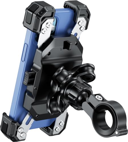 Kaedear(カエディア) バイク スマホホルダー バイク用スマホホルダー 携帯ホルダー 振動吸収 マウント 付属 スマホ スタンド アルミ製 マウント ハンドル ミラー 原付 オートバイ 自転車 / スマホ厚さ15mmまで, 縦長スマホ, カメラ突き出し,対応/アームロック機構, クイックホールドⅡ/Airアブソーバー KDR-M11CPJ-BK 画像1