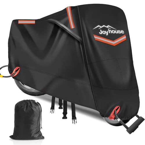 バイクカバー 420D厚手 【2025年新版&湿気対策&両側通気口】 バイク用レインカバー 車体カバー 防水 耐熱 オートバイカバー 大型 二重縫製 破れにくい 警告反射テープ5枚 盗難防止ロック穴 ワンタッチバックル前後付き 裾を絞るゴム 耐熱 紫外線防止 UVカット 防風 防埃 防雨 防雪 盗難防止 バイク用車体カバー 収納バッグ付き (XL) 1枚目 画像