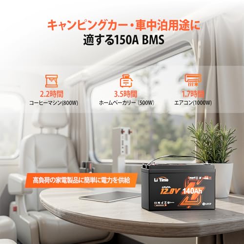 LiTime 12V 140Ah リン酸鉄リチウムイオンバッテリー Bluetooth機能 リモート操作可能 150A継続放電電流 1792Wh電力量 4000~15000回サイクル 低温保護機能 スマート LiFePO4バッテリー キャンピングカー、車中泊、トローリングモーター、エレキモーター、マリン、ボート、釣り、ソーラー蓄電、家庭用予備電源、防災などに適用 日本語取扱説明書付き 中間 画像