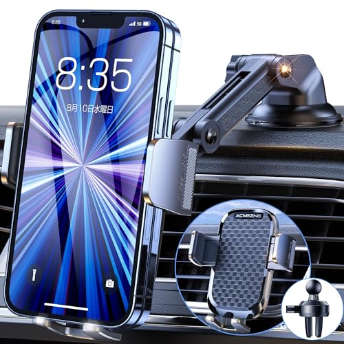 スマホホルダー 車 ACMEZING 車載ホルダー【業界改良3段クリップ式+3軸機械式伸縮アーム】 車 スマホスタンド カー用品 携帯ホルダー 車 エアコン吹き出し口＆超強力真空吸盤兼用2in1 片手操作 安定性拔群 車載スマホホルダー 自由調節 360度回転 車用スマホホルダー 手帳型ケース対応 車用品 日本語説明書付き iPhone/Android4-7インチ多機種と99%車種が対応 画像1