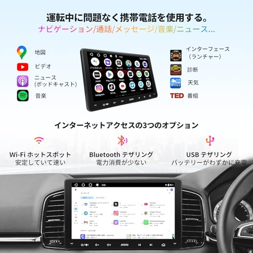 【9インチ】ATOTO A6 PF ダブルDIN Androidカーステレオ、ワイヤレスCarPlay、Android Autoワイヤレス、IPSディスプレイ、Androidオーディオ統合カーナビゲーション、GPS追跡、デュアルBluetooth、WiFi/BT/USBテザリング 中間 画像