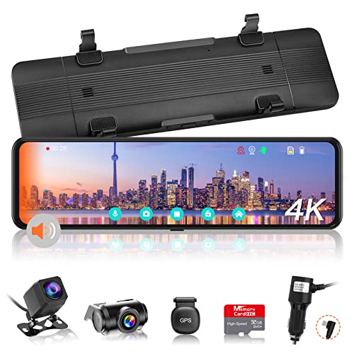 【2025再進化分離式・64GBカード付き・バックカメラ左右上下反転可・4K・BSD運転補助・LCA後方車両検出】VANBARドライブレコーダー ミラー型 分離 IMX415センサー 800万画素 音声制御 スピード違反警報 WDR機能 駐車監視 LED信号 GPS搭載 暗視機能 防水 目眩防止ガラス デジタルインナー ミラー スマートルーム タッチパネル ドラレコ 画像1