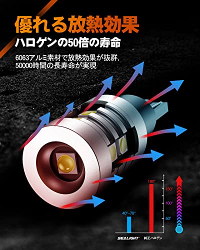 SEALIGHT t16 led バックランプ 後退灯 爆光 3000lm 25W 高輝度 最新3030SMD チップ バックライト 車検対応 キャンセラ ー内蔵 12V 無極性 耐熱性 50000時間以上寿命 T16/T15 6500K ホワイト 2個入り 2年メーカ保証 (J1-T16) 中間 画像