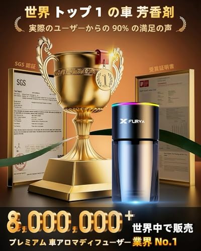 【2026新登場・180mL で 16 ヶ月持続】FLIRVA 車 アロマディフューザー 超音波霧化 静音 穴詰まりなし 粒子細かく 液溜まり防止【 8色雰囲気ライト 持続モード特許 自動ON/OFF 内蔵バッテリー コードレス アルミ合金】ホワイトムスクの香り フランス産天然香料 F26 Plus 車 芳香剤 車 消臭 最後 画像