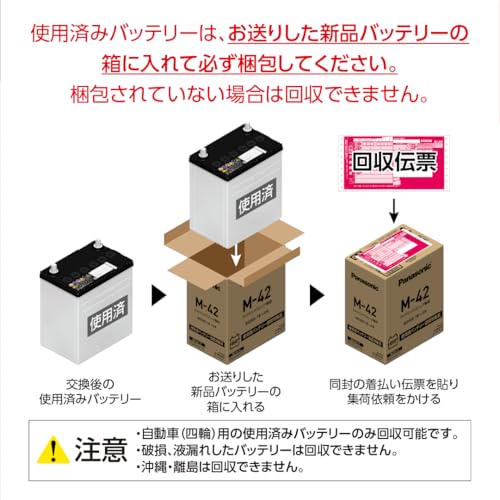 パナソニック(Panasonic) 国産車バッテリー N-M42/EP アイドリングストップ車用 【使用済みバッテリー回収用着払伝票付き】 中間 画像
