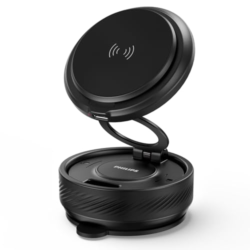 Philips (フィリップス) 車載スマホホルダー Qiワイヤレス充電 ナノゲル吸盤 15W急速充電 マグネット超強力吸着 magsafeホルダー 180°調節 360°回転 吸盤ロックダイヤル 携帯ホルダー 折りたたみ式 片手操作 車用ホルダー ほとんどのスマホ対応 DLK4151Q 画像1