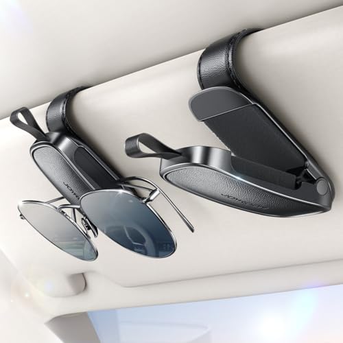 JOYROOM サングラスホルダー 車 【2025年新登場·マグネット式·レザー製】 メガネホルダー 車載眼鏡クリップ 眼鏡置き サングラス掛け 取り付け簡単 安全運転 カード収納 車載収納用 便利グッズ 画像1