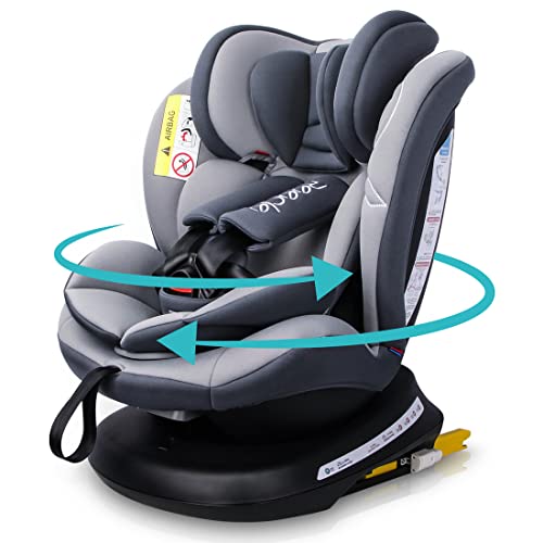 Reecle チャイルドシート 360° 回転式 新生児~12歳頃 (0~36kg) ISOFIX対応 シートベルト固定 (グレー) 画像1