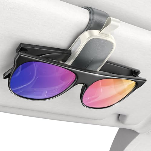 JOYROOM サングラスホルダー 車 【2025年新登場·マグネット式·レザー製】 メガネホルダー 車載眼鏡クリップ 眼鏡置き サングラス掛け 取り付け簡単 安全運転 カード収納 車載収納用 便利グッズ 画像1