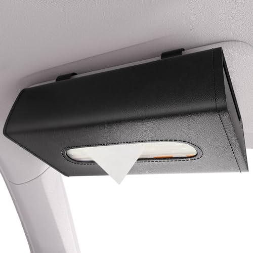 IROKOHA 箱ごと入る PU製 車用ティッシュケース 長方形 車 ティッシュカバー バイザー 収納 (ブラック) 1枚目 画像