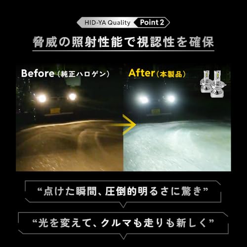 HID屋 H8 H11 H16 LED ヘッドライト フォグランプ 49600cd(カンデラ) 爆光 ホワイト 車検対応 12V 24V 2本1セット Mシリーズ プレミアム 中間 画像