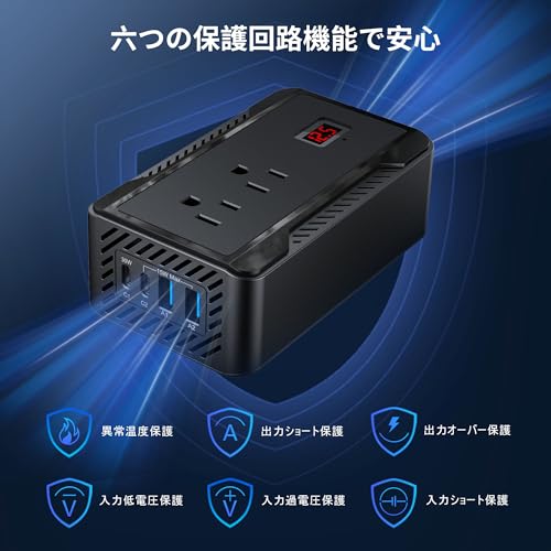 BESTEK インバーター 200W 修正正弦波 DC12VをAC100Vに変換 シガーソケット 接続 USB-C PD30W 急速充電 ノートPC・家電対応 車中泊・災害停電対策 6つ保護機能 車載用インバーター 黒 MRI2010CU 中間 画像