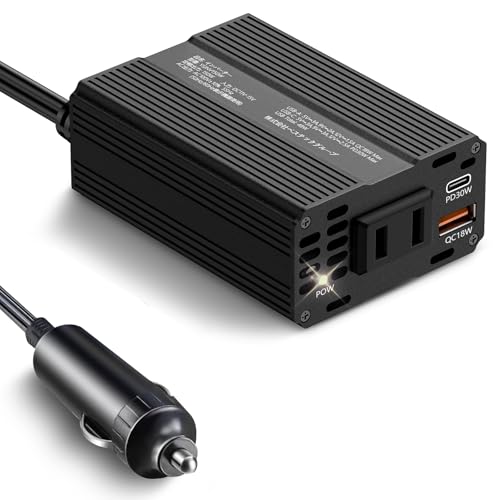 BESTEK 150W 車載インバーター - DC12VからAC100Vに変換 - USB-C PD 30WおよびUSB-A QC 18Wポート搭載、6つの安全保護機能 - シガーソケットコンセント (ブラック, 150W) 1枚目 画像