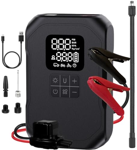 Kaedear(カエディア) バイク ジャンプスターター 空気入れ バイク用 エアポンプ エンジン始動 電動 エアーポンプ 電動空気入れ 充電式 usb充電器 8000mah ～999KPA 28L/分 最大始動電流1000A typeC オートバイ 自転車 車 ジャンピング＆コンプレッサー KDR-AP2 (KDR-AP2) 1枚目 画像