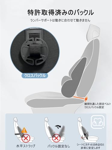 【2026年先行発売】腰クッション ランバーサポート ファッション背もたれ 車 ウェストクッション 着座 アップグレード ハイエンド 10000回の圧縮テスト アップグレード 内部のメモリーフォームで ウェストクッション 低反発 腰枕 通気性 人間工学 腰サポート 体圧分散 横ずれ防止バンド付 調整可能 洗濯可 (ヘッドレスト＆ロンバーサポートセット)（ブラック×グレー） 中間 画像