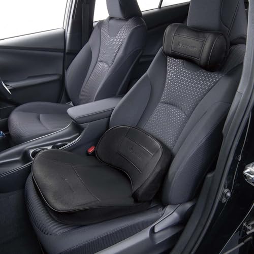 ボンフォーム(BONFORM) シートクッション ファイテンプレミアム 腰当て 38×18cm ブラック腰ホールドタイプ 本革調合成皮革 腰痛 疲労対策 phiten 5819-76BK 中間 画像