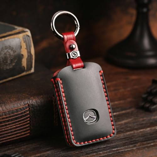 【smasol】互換品 新型 マツダ CX-80 CX8 CX5 CX30 MX30 CX60 CX-30 CX-8 ロードスター 本革 キーケース レザー キーカバー マツダ3 マツダ6 スマートキーケース アクセサリー 本革 黒 / 3ボタン 中間 画像