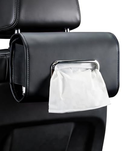 車用 ティッシュケース 【全車種対応】 ティッシュボックス 車載 ティッシュカバー PUレザー スリム 大容量 BOXティッシュ対応 ヘッドレスト取付 サンバイザー対応 車内収納 おしゃれ 車用品 (ブラック) 画像1
