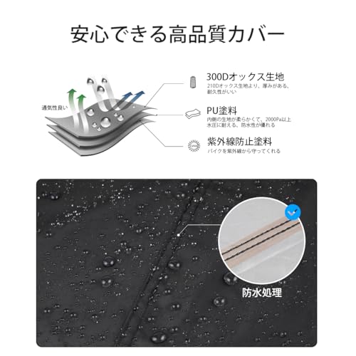 Homwarm バイクカバー 300D厚手 防水 紫外線防止 収納バッグ付き(XXXL, ブラック) 最後 画像