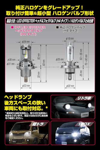 IPF ヘッドライト フォグランプ LED 車用 H4 Hi Lo切替 4000lm 3200lm 4000K 温白色 12V用 2本入 車検対応 ドライバーユニット一体型 冷却ファン内蔵 ハロゲンサイズ型 取付簡単 Eシリーズ E142HFB 最後 画像