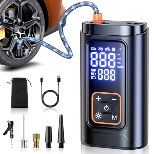 Philoent 自転車 空気入れ 電動空気入れ 【新モデル 超小型 10倍速高速充填 】7200mAh エアポンプ 自動停止 空気圧指定可 充電式 コードレス 小型 仏/英/米式バルブ対応 最大圧力150PSI SOS/LED懐中ライト USB-C 急速充電 自転車/自動車/ボール/浮き輪/バイク対応 日本語説明書付き 1枚目 画像